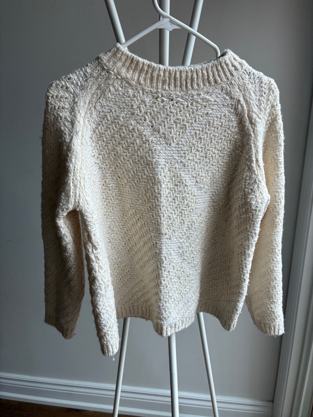 Massimo Dutti Cream Textured Crewneck Sweater
